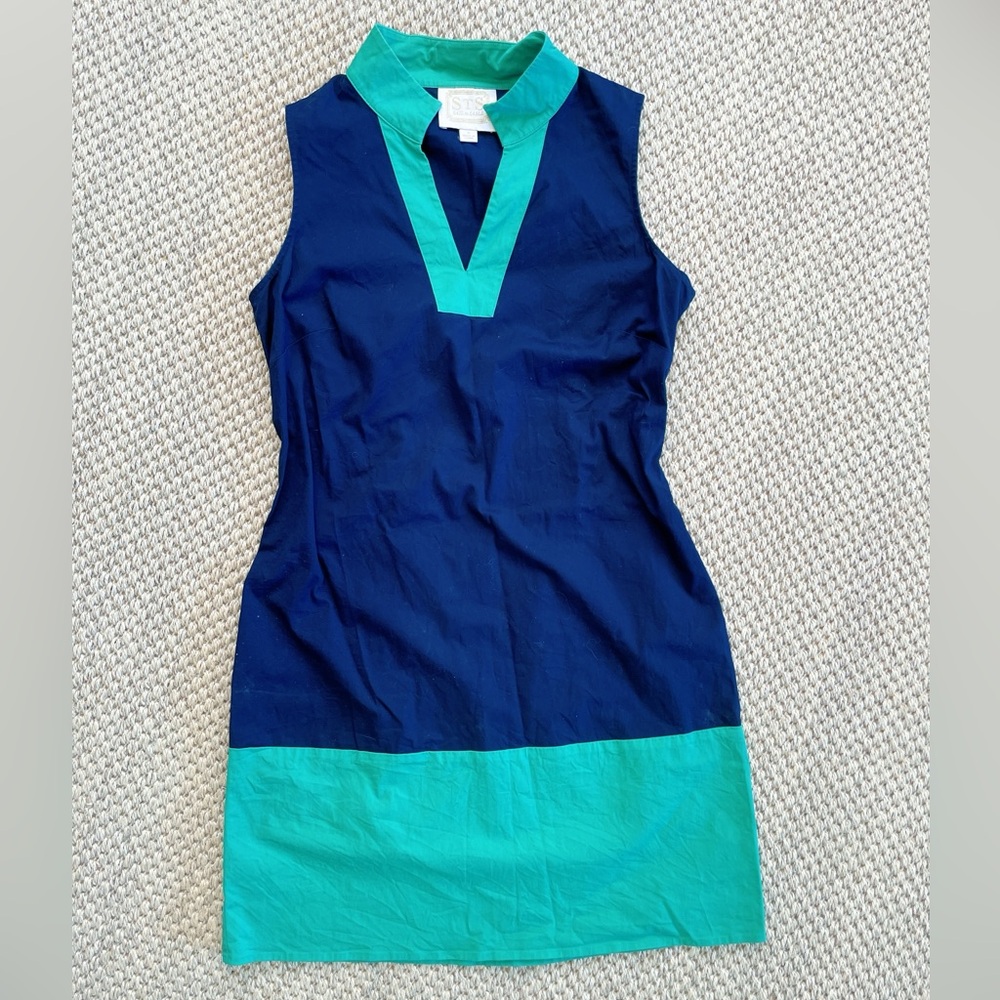 SAIL TO SABLE Tunic Shift Dress Womens Small Mint Green Navy Classic Colorblock